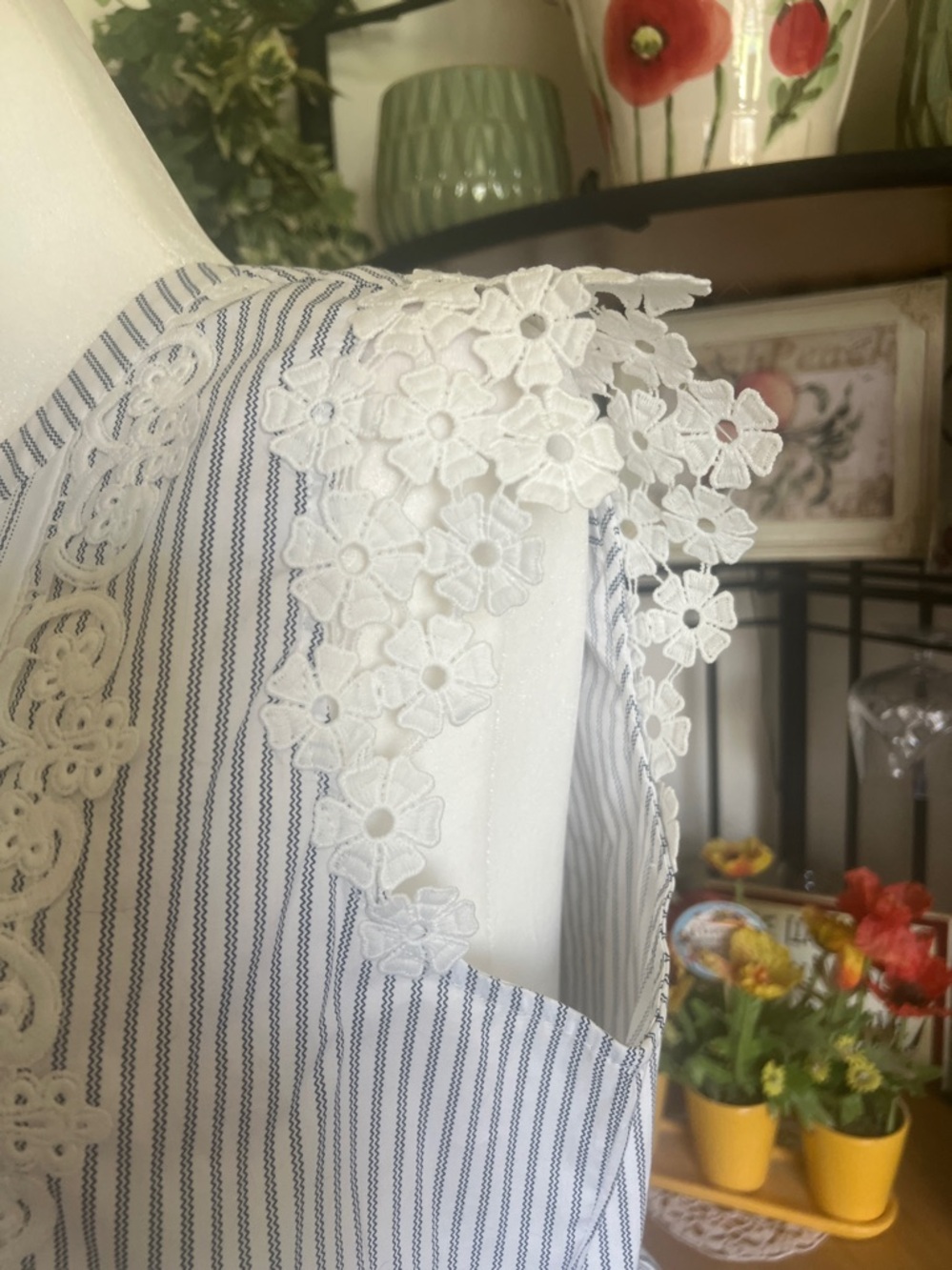 Striped Peplum women’s Top/Blouse, M, with Lace Trim - Blue & White - Picture 3 of 13